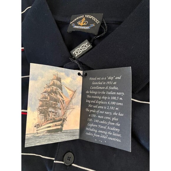 Men’s Large Striped Polo Shirt Nautical Sailing Made in Italy Amerigo Vespucci - Picture 3 of 7